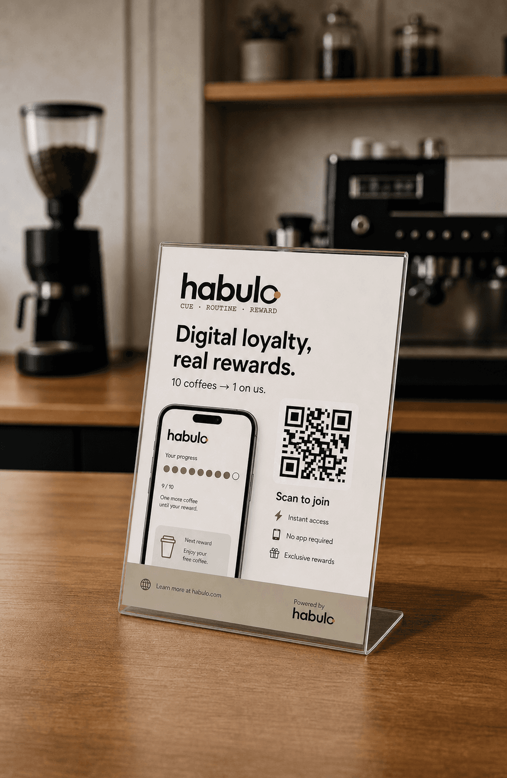 QR code display stand showing how customers scan your loyalty code
